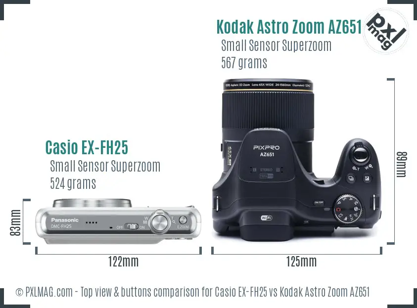 Casio EX-FH25 vs Kodak Astro Zoom AZ651 top view buttons comparison