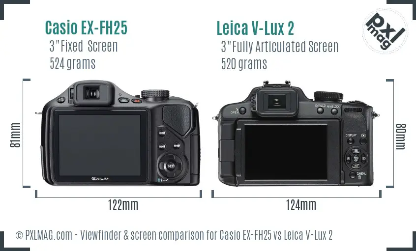 Casio EX-FH25 vs Leica V-Lux 2 Screen and Viewfinder comparison