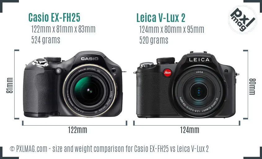 Casio EX-FH25 vs Leica V-Lux 2 size comparison