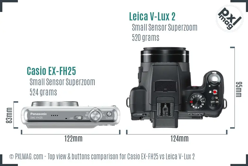 Casio EX-FH25 vs Leica V-Lux 2 top view buttons comparison