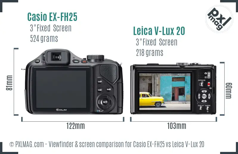 Casio EX-FH25 vs Leica V-Lux 20 Screen and Viewfinder comparison