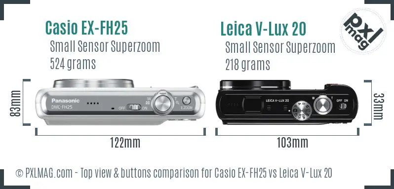 Casio EX-FH25 vs Leica V-Lux 20 top view buttons comparison