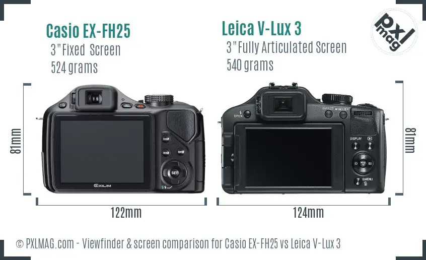 Casio EX-FH25 vs Leica V-Lux 3 Screen and Viewfinder comparison