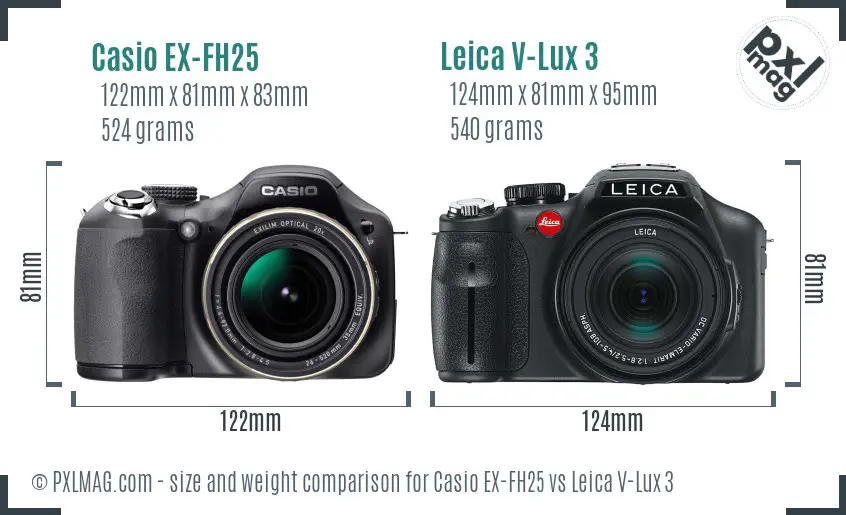 Casio EX-FH25 vs Leica V-Lux 3 size comparison