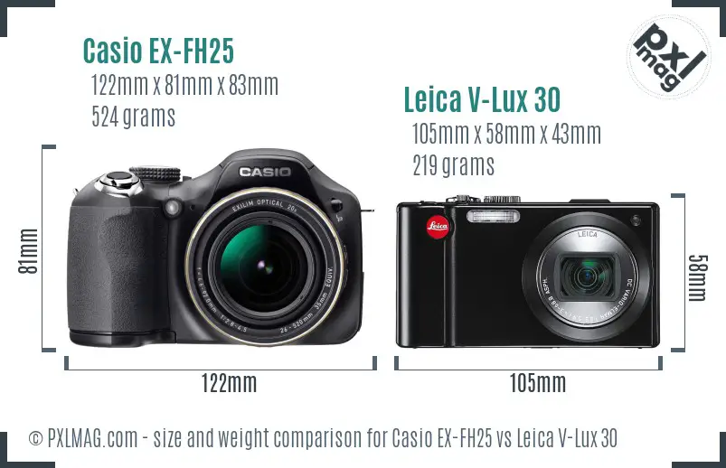 Casio EX-FH25 vs Leica V-Lux 30 size comparison Casio EX-FH25 vs Leica V-Lux 30 size comparison