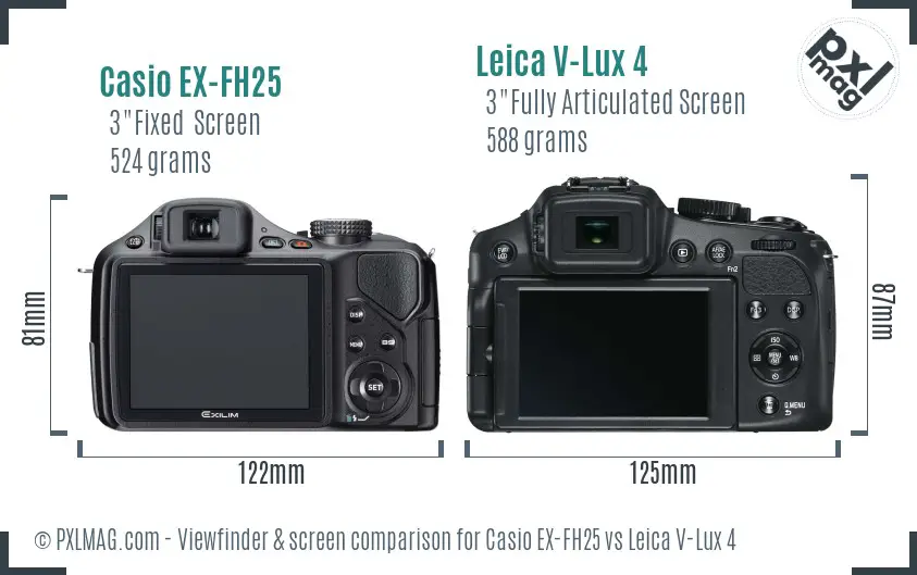 Casio EX-FH25 vs Leica V-Lux 4 Screen and Viewfinder comparison