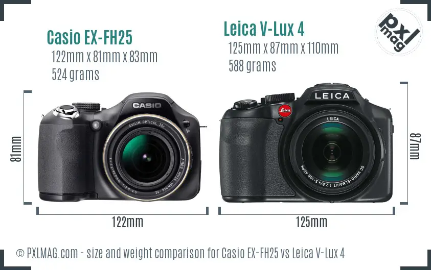 Casio EX-FH25 vs Leica V-Lux 4 size comparison