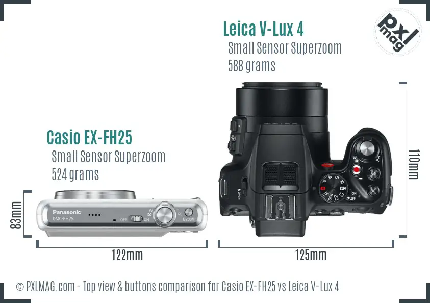 Casio EX-FH25 vs Leica V-Lux 4 top view buttons comparison