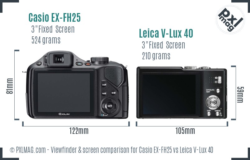 Casio EX-FH25 vs Leica V-Lux 40 Screen and Viewfinder comparison