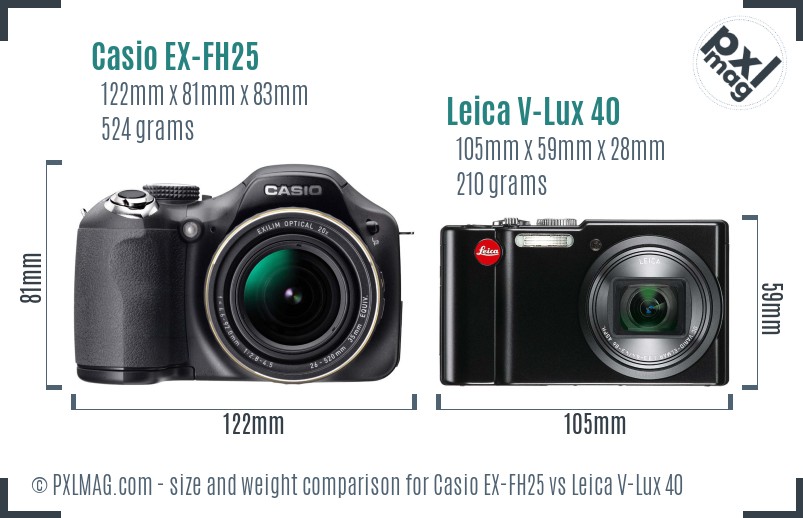 Casio EX-FH25 vs Leica V-Lux 40 size comparison