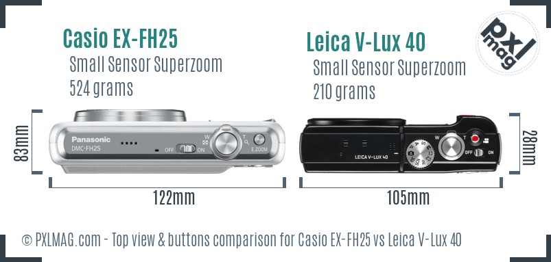 Casio EX-FH25 vs Leica V-Lux 40 top view buttons comparison