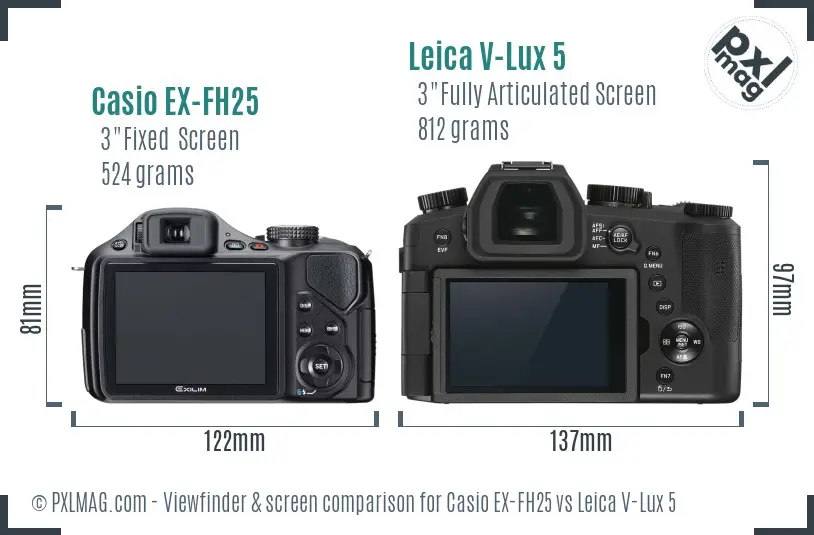 Casio EX-FH25 vs Leica V-Lux 5 Screen and Viewfinder comparison