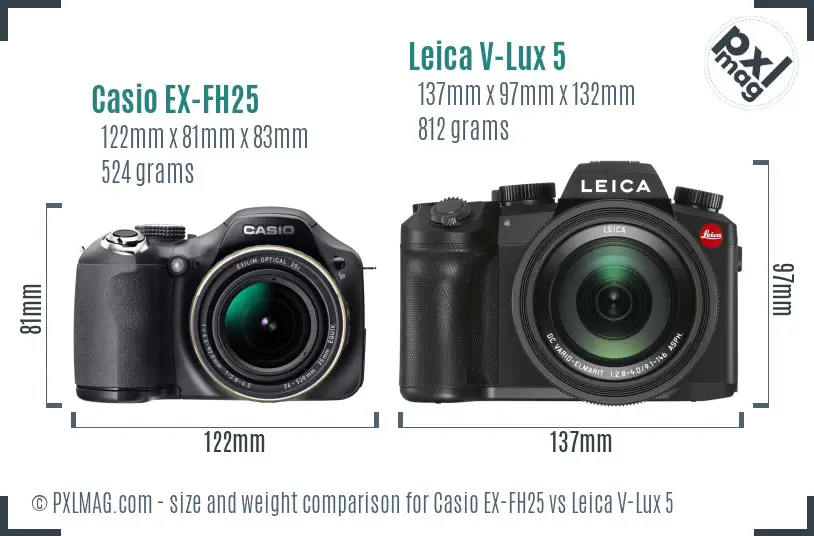 Casio EX-FH25 vs Leica V-Lux 5 size comparison