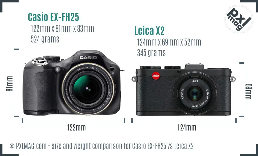 Casio EX-FH25 vs Leica X2 size comparison