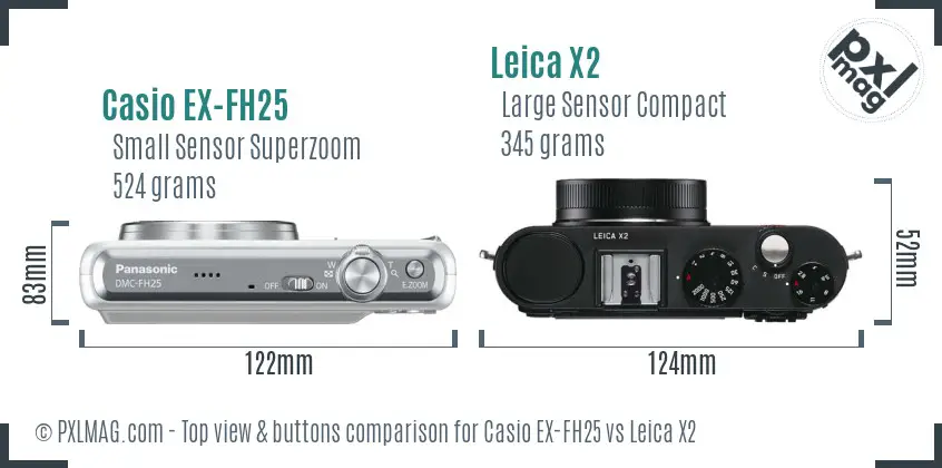 Casio EX-FH25 vs Leica X2 top view buttons comparison