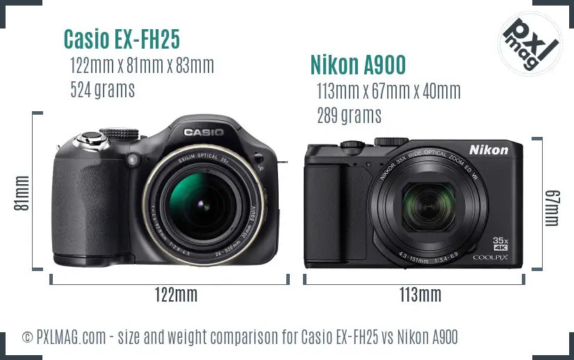 Casio EX-FH25 vs Nikon A900 size comparison