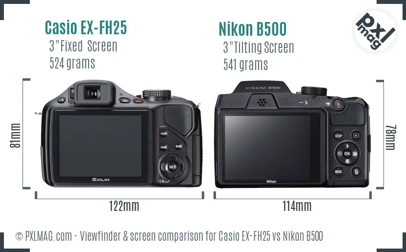 Casio EX-FH25 vs Nikon B500 Screen and Viewfinder comparison