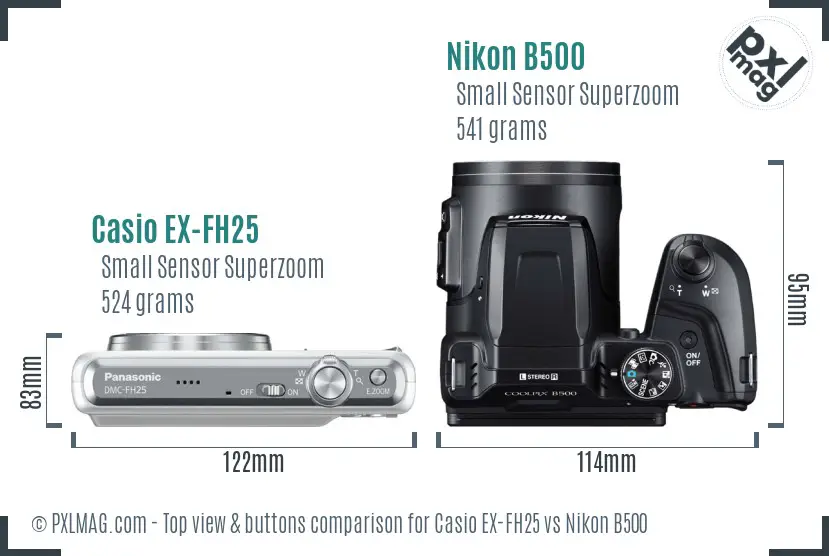 Casio EX-FH25 vs Nikon B500 top view buttons comparison