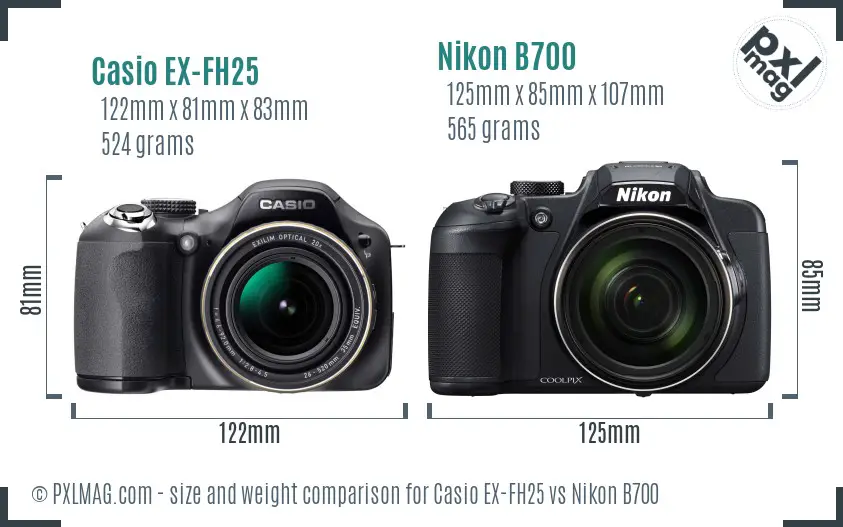 Casio EX-FH25 vs Nikon B700 size comparison