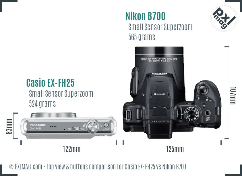 Casio EX-FH25 vs Nikon B700 top view buttons comparison