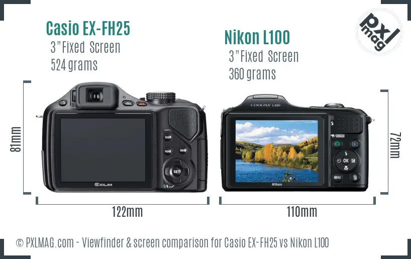 Casio EX-FH25 vs Nikon L100 Screen and Viewfinder comparison