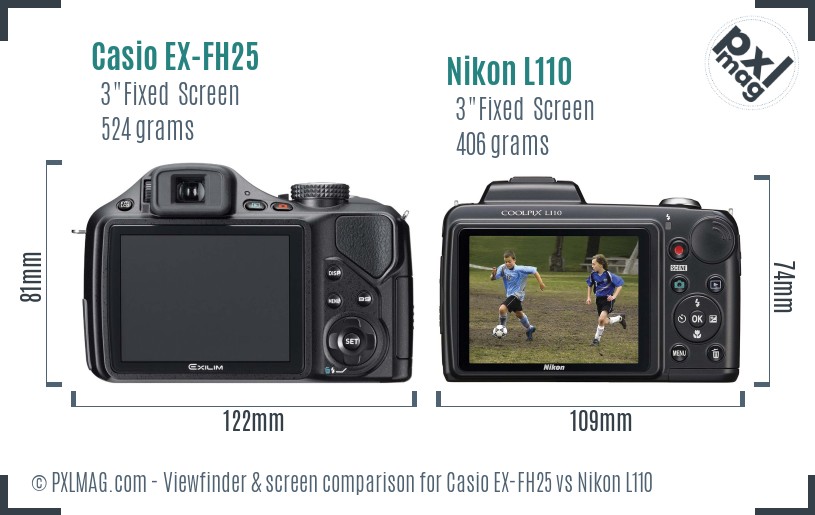 Casio EX-FH25 vs Nikon L110 Screen and Viewfinder comparison