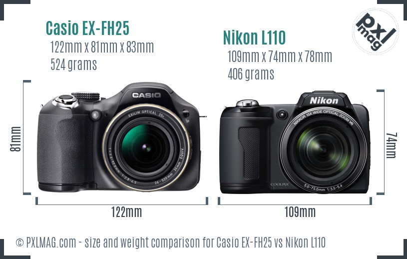 Casio EX-FH25 vs Nikon L110 size comparison Casio EX-FH25 vs Nikon L110 size comparison