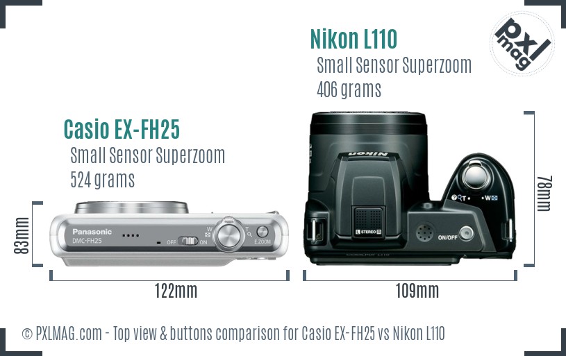 Casio EX-FH25 vs Nikon L110 top view buttons comparison