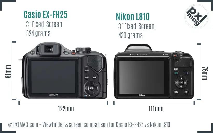 Casio EX-FH25 vs Nikon L810 Screen and Viewfinder comparison