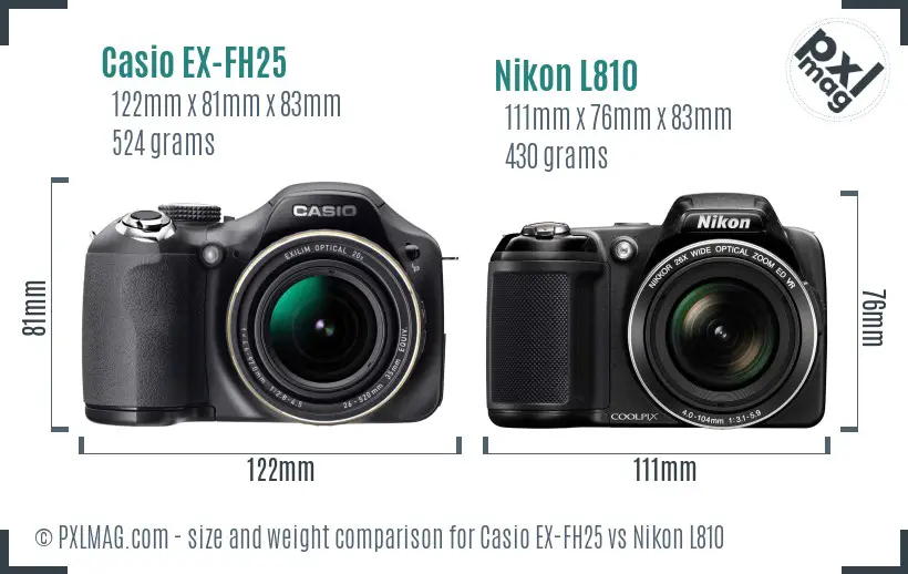 Casio EX-FH25 vs Nikon L810 size comparison