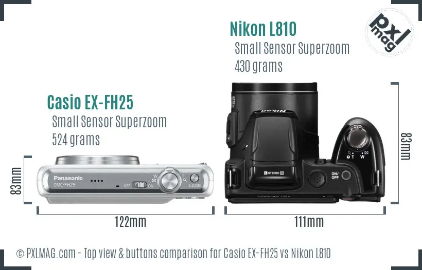 Casio EX-FH25 vs Nikon L810 top view buttons comparison