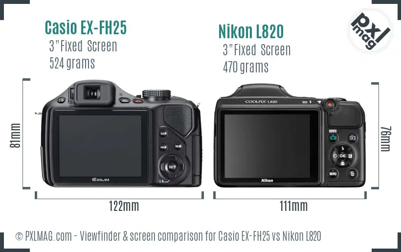 Casio EX-FH25 vs Nikon L820 Screen and Viewfinder comparison