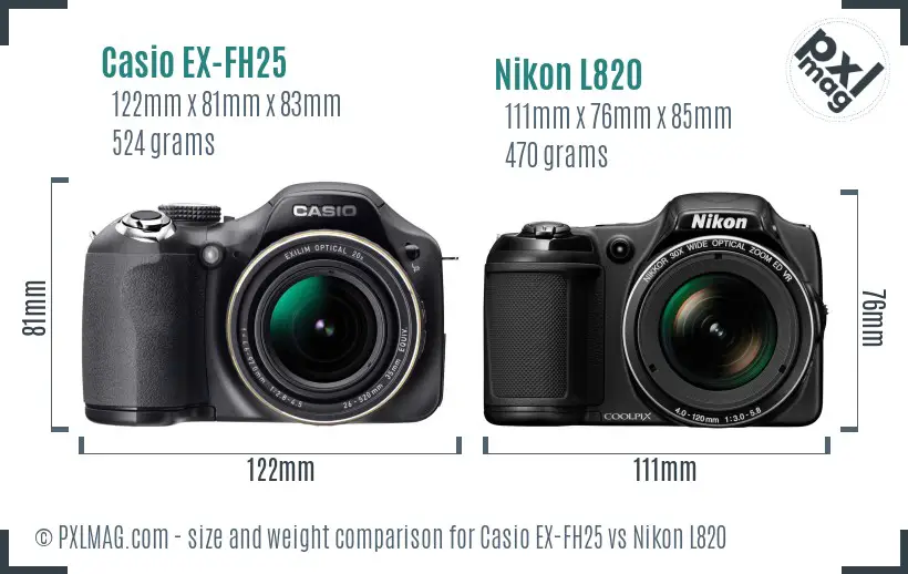 Casio EX-FH25 vs Nikon L820 size comparison