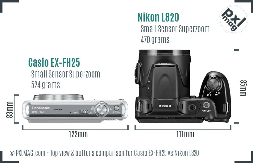 Casio EX-FH25 vs Nikon L820 top view buttons comparison