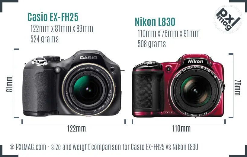 Casio EX-FH25 vs Nikon L830 size comparison Casio EX-FH25 vs Nikon L830 size comparison