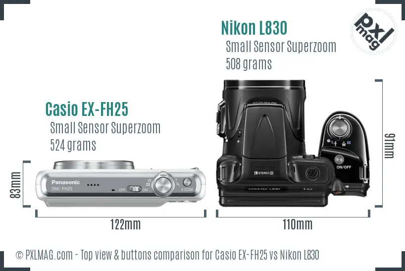 Casio EX-FH25 vs Nikon L830 top view buttons comparison