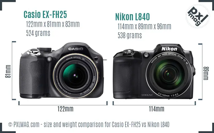 Casio EX-FH25 vs Nikon L840 size comparison