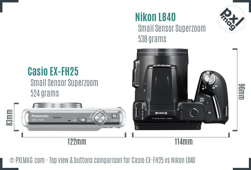 Casio EX-FH25 vs Nikon L840 top view buttons comparison
