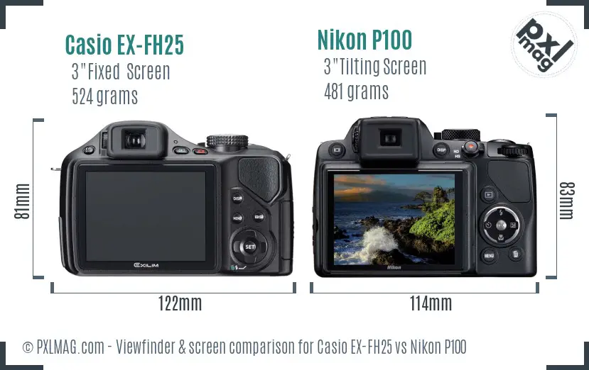 Casio EX-FH25 vs Nikon P100 Screen and Viewfinder comparison Casio EX-FH25 vs Nikon P100 Screen and Viewfinder comparison