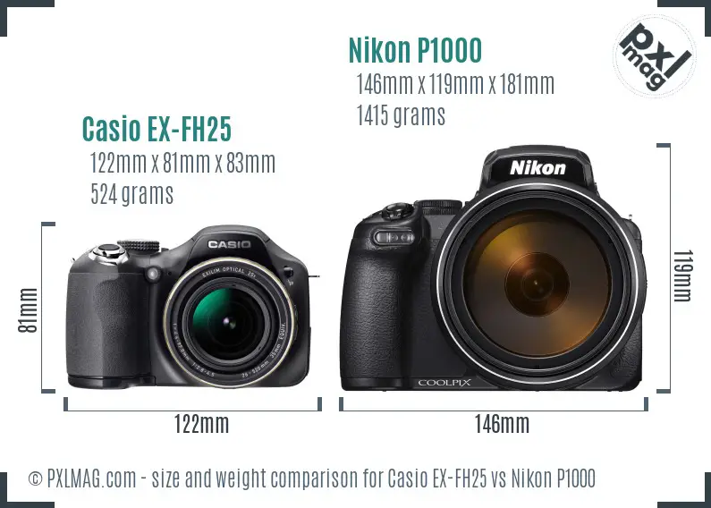 Casio EX-FH25 vs Nikon P1000 size comparison