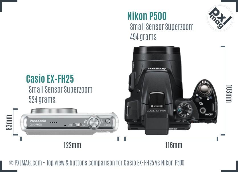 Casio EX-FH25 vs Nikon P500 top view buttons comparison