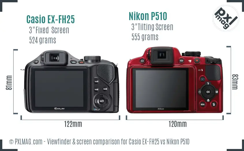 Casio EX-FH25 vs Nikon P510 Screen and Viewfinder comparison