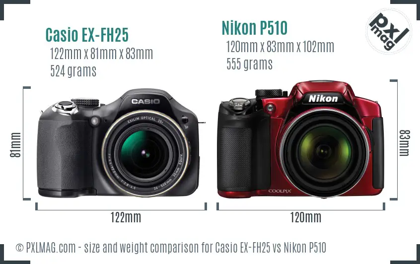 Casio EX-FH25 vs Nikon P510 size comparison