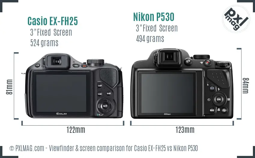 Casio EX-FH25 vs Nikon P530 Screen and Viewfinder comparison
