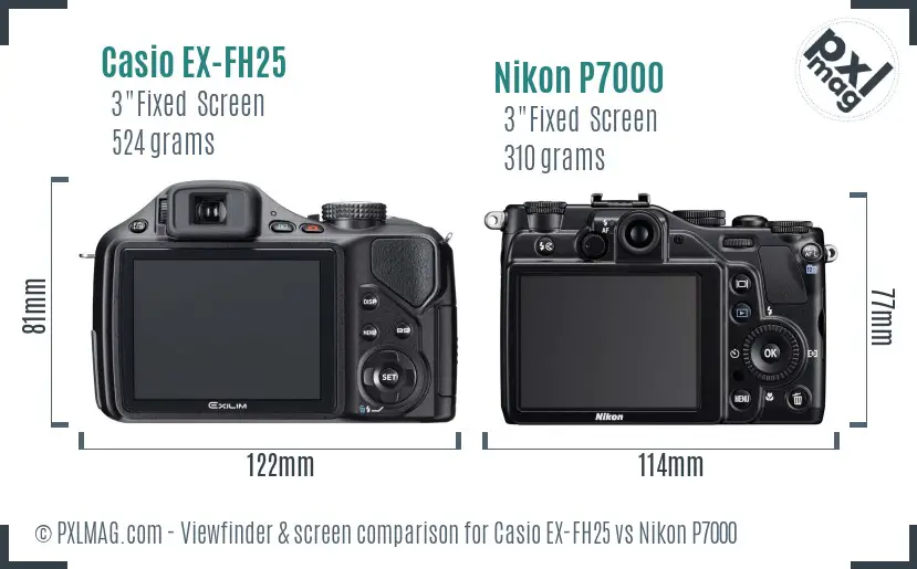Casio EX-FH25 vs Nikon P7000 Screen and Viewfinder comparison