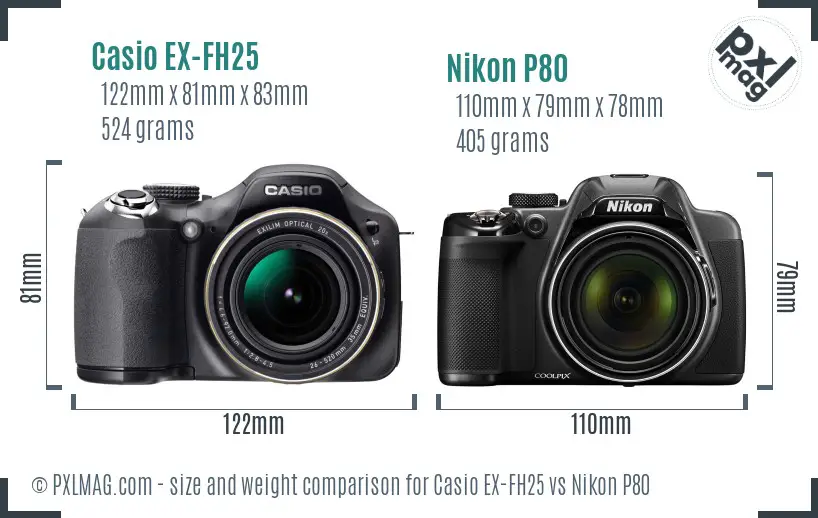 Casio EX-FH25 vs Nikon P80 size comparison