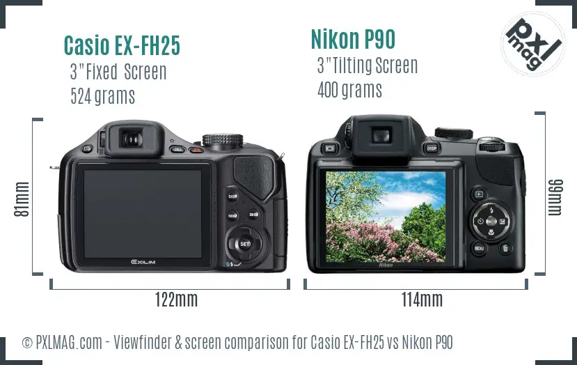 Casio EX-FH25 vs Nikon P90 Screen and Viewfinder comparison