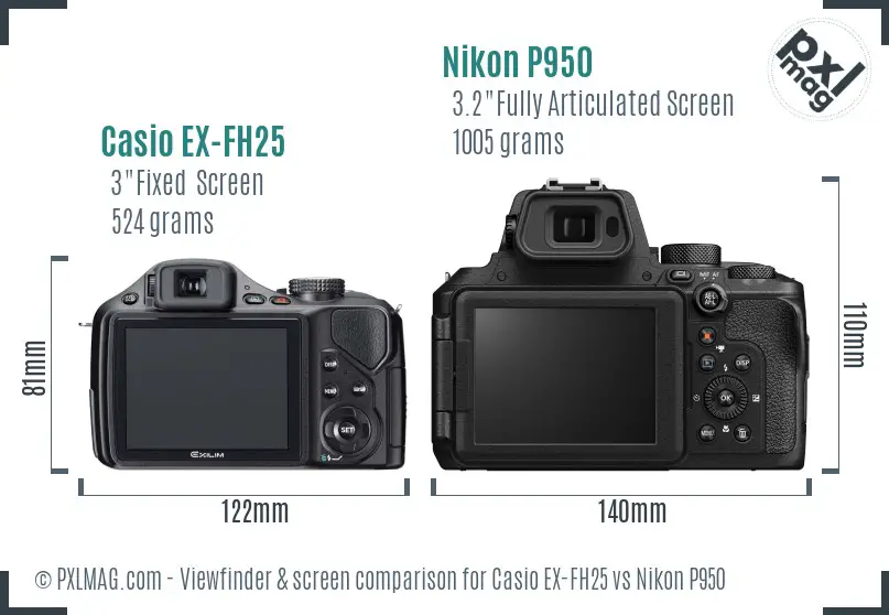 Casio EX-FH25 vs Nikon P950 Screen and Viewfinder comparison