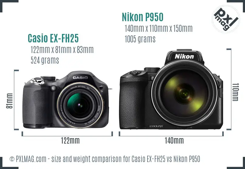 Casio EX-FH25 vs Nikon P950 size comparison