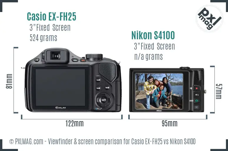 Casio EX-FH25 vs Nikon S4100 Screen and Viewfinder comparison